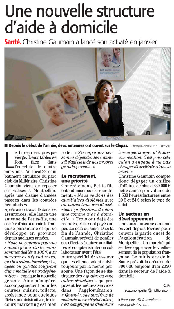 Article Midi-Libre : Petits-fils Montpellier Est s'engage auprès des personnes âgées