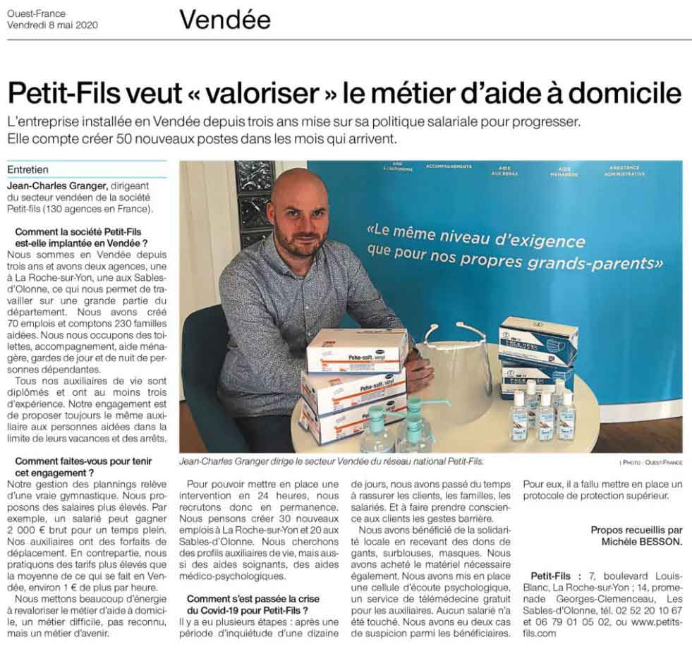 Ouest France - Petits-fils valorise le métier d'auxiliaire de vie en Vendée
